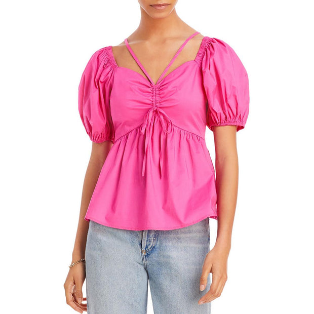 Womens Cut-Out Front Tie Blouse
