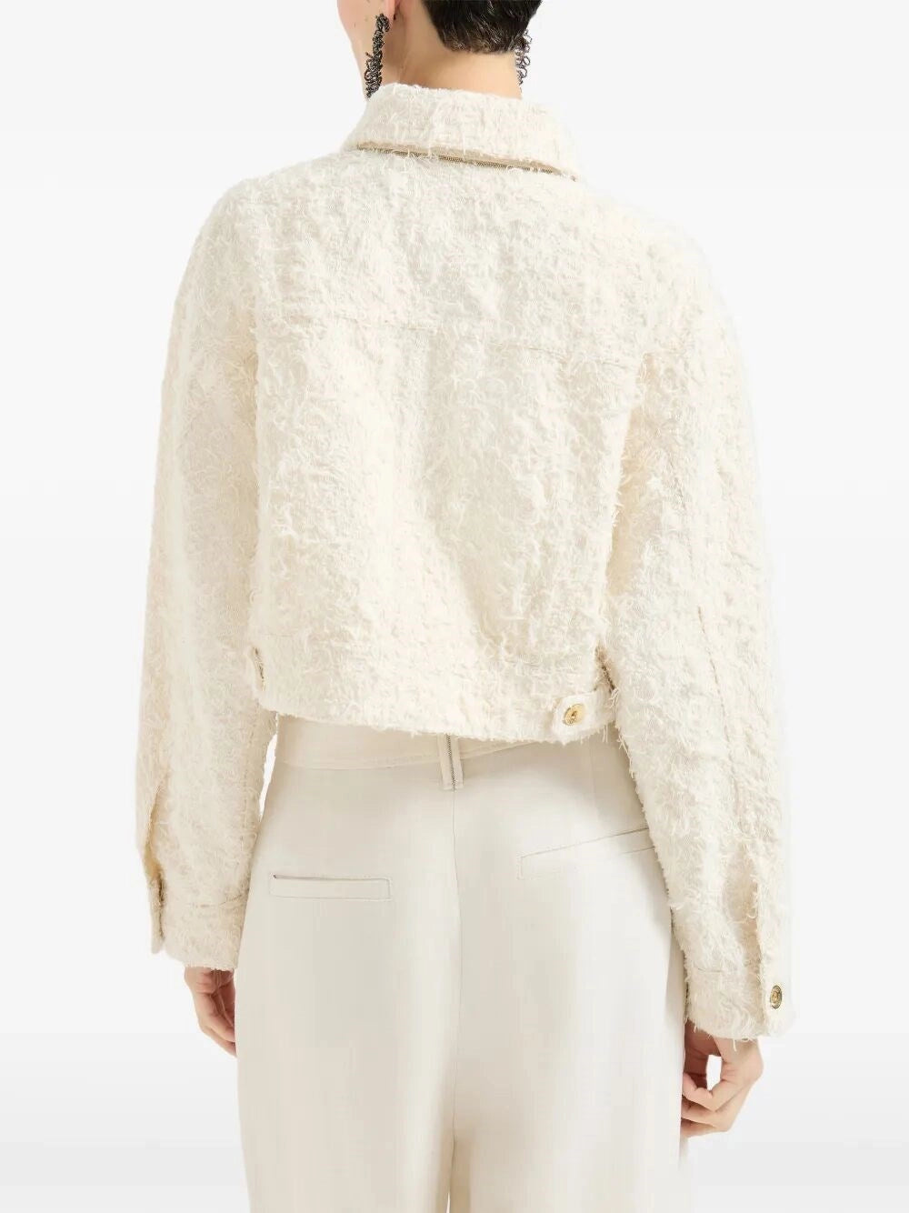 Brunello Cucinelli Brunello Cucinelli Women Fuzzy Dyed Denim Outerwear Jacket With Monili
