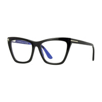 Tom Ford Eyeglasses Cat Eye Full Rim, Shiny Black Frame and Clear Blue Light Block with Magnetic Clip-On Smoke Lens FT5971-B001
