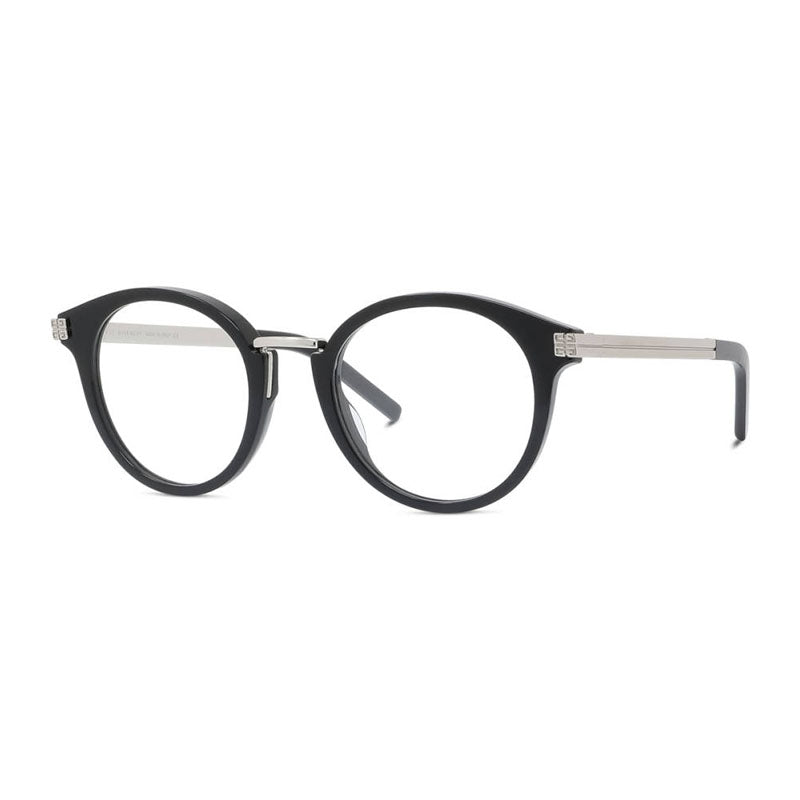 Givenchy Eyeglasses Round Full Rim, Shiny Black/Silver Frame and Clear Demo Lens Lens GV50013U001
