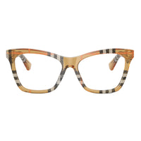 Burberry Eyeglasses Cat Eye Full Rim, Check Sand Frame and Clear Demo Lenses Lens BE24164146