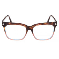 Tom Ford Eyeglasses Square Full Rim, Coloured Havana Frame and Clear Blue Light Block Lenses Lens FT5768-B055