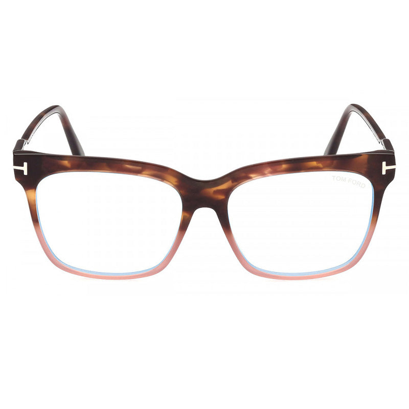 Tom Ford Eyeglasses Square Full Rim, Coloured Havana Frame and Clear Blue Light Block Lenses Lens FT5768-B055