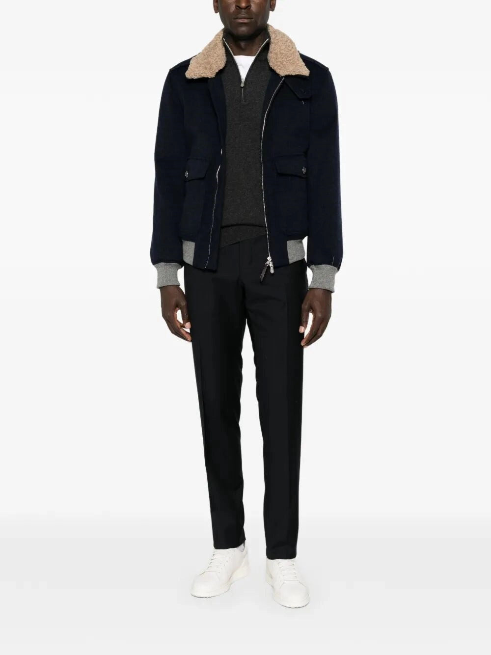 Brunello Cucinelli Men Bonded Cashmere Beaver Cloth Bomber Jacket