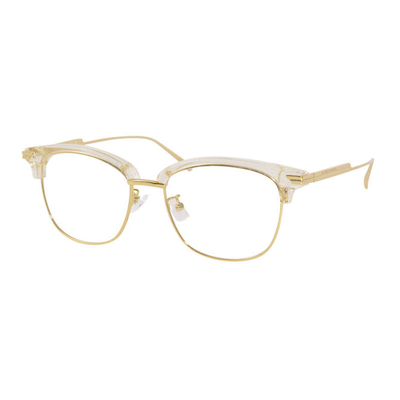 Bottega Veneta Eyeglasses Browline Full Rim, Beige/Gold Frame and Clear Demo Lenses Lens BV1011OA004