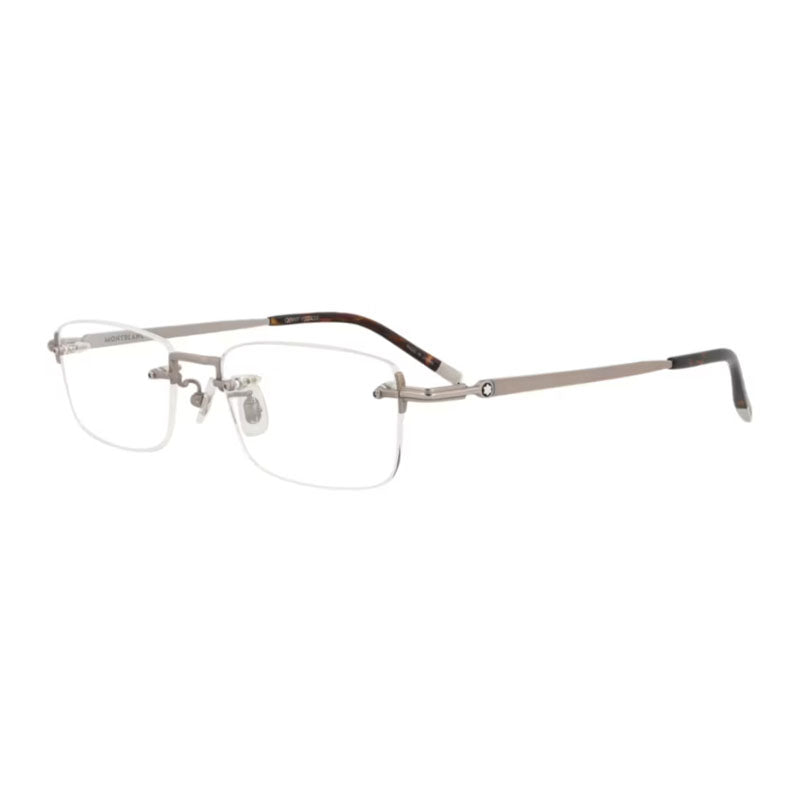 Montblanc Eyeglasses Rectangle Semi Rim, Grey Frame and Clear Demo Lenses Lens MB0132O002