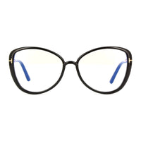 Tom Ford Eyeglasses Butterfly Full Rim, Shiny Black Frame and Clear Blue Light Block Lens FT5907-B001