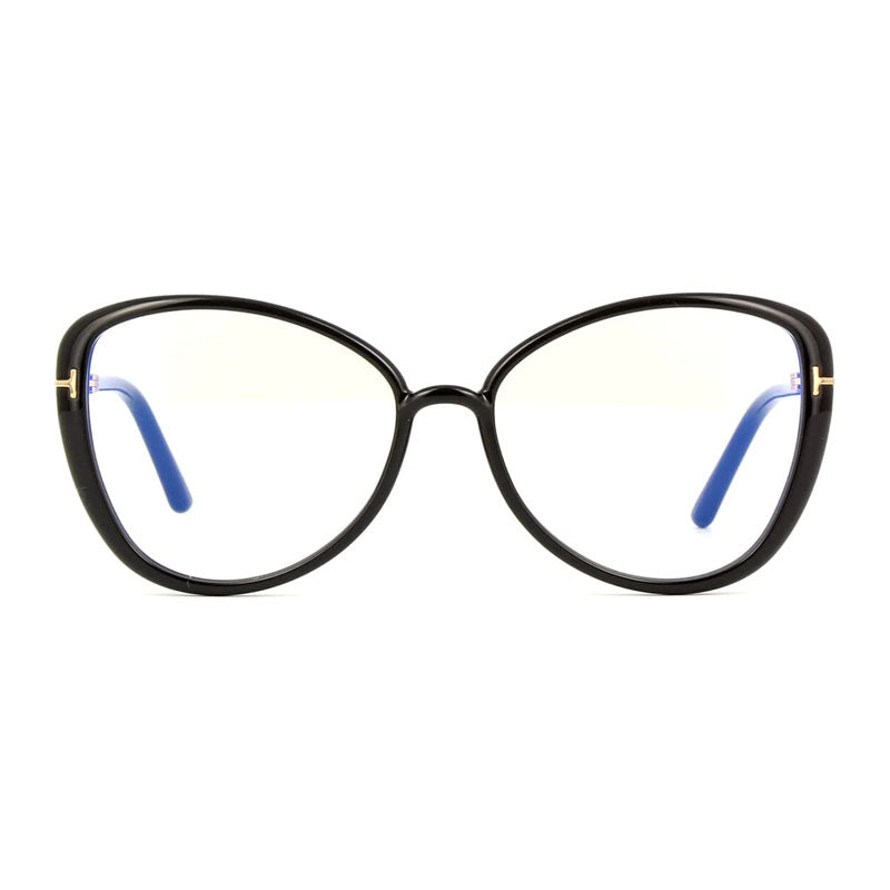 Tom Ford Eyeglasses Butterfly Full Rim, Shiny Black Frame and Clear Blue Light Block Lens FT5907-B001