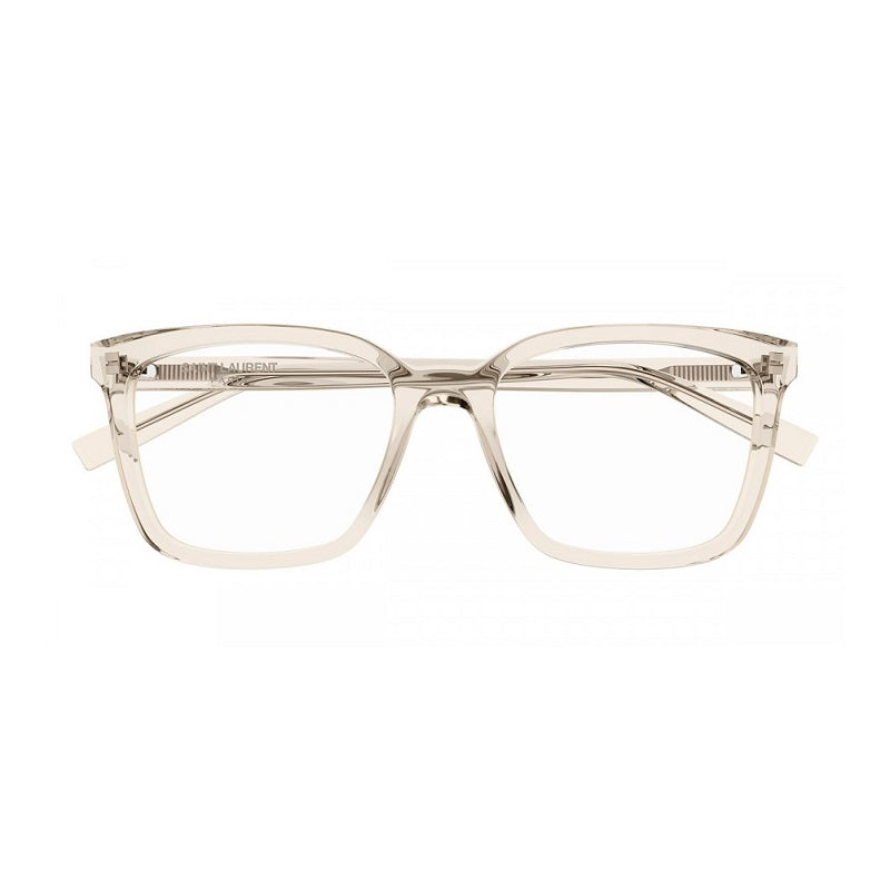Saint Laurent Saint Laurent Eyeglasses Square Full Rim, Transparent Beige Frame and Clear Demo Lenses Lens SL672004