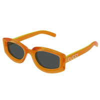 Gucci Geometric Full Rim, with a Transparent Vivid Orange frame and Smoke lens. Orange
