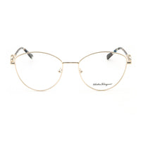 Salvatore Ferragamo Eyeglasses Cat Eye Full Rim, Light Gold Frame and Clear Demo Lenses Lens SF2220R712