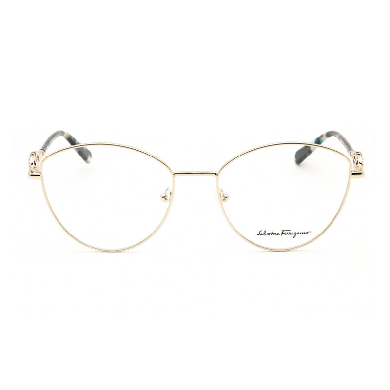 Salvatore Ferragamo Eyeglasses Cat Eye Full Rim, Light Gold Frame and Clear Demo Lenses Lens SF2220R712