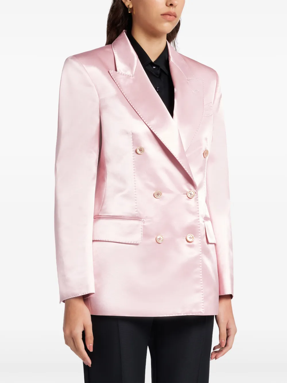 Tom Ford Silk Satin Double-Breasted Blazer Pink