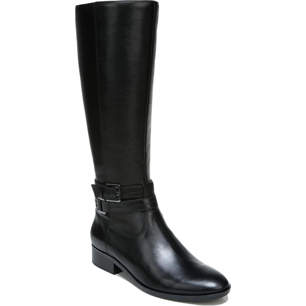 REID Womens Leather Wide Calf Knee-High Boots Black