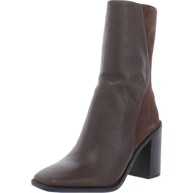 Steviena Womens Leather Square Toe Mid-Calf Boots