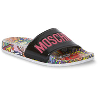 Womens Printed Flat Slide Sandals 38 Medium Black