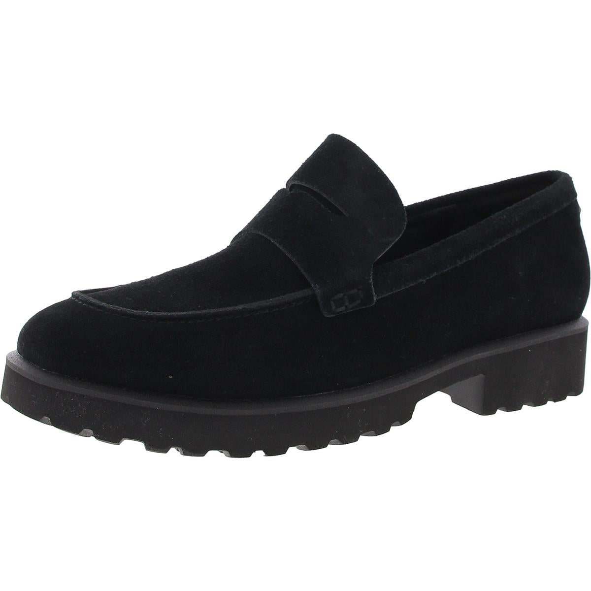 GENEVA LOAFER Womens Laceless Suede Loafers 8 Medium Black Suede