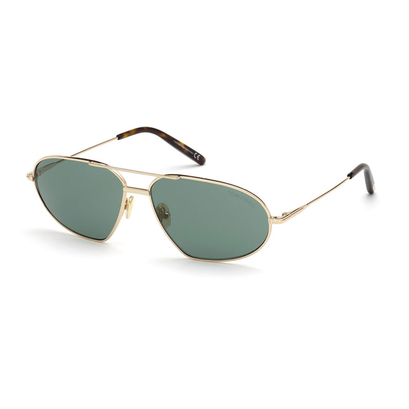 Tom Ford Tom Ford Sunglasses Rectangle Full Rim, Shiny Rose Gold Frame and Green Lens FT077128N