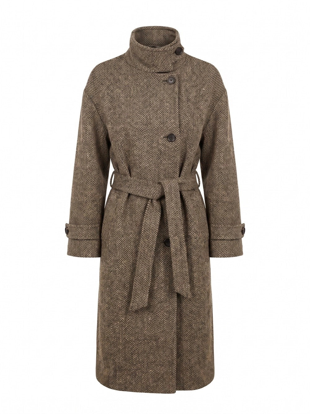 Brunello Cucinelli Women Sparkling Chevron Coat Whit Belt
