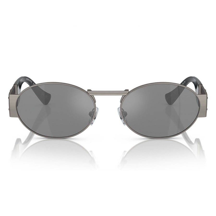 Versace Versace Sunglasses Oval Full Rim, Matte Gunmetal Frame and Grey Mirrored Silver Lens VE226410016G