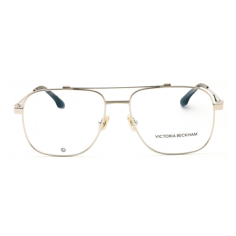 Victoria Beckham Eyeglasses Aviator Full Rim, Silver Frame and Clear Demo Lenses Lens VB2138040