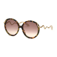 Roberto Cavalli Sunglasses Round Full Rim, Shiny Black/Gold Frame and Grey Gradient Lens SRC004M0700