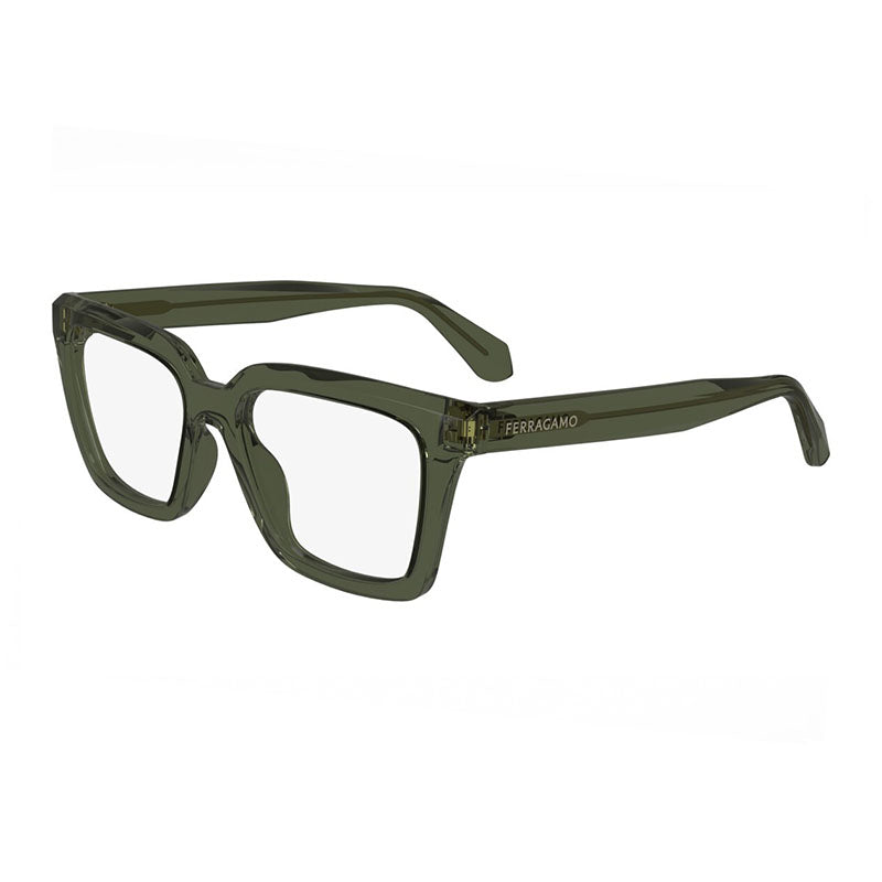 Salvatore Ferragamo Eyeglasses Square Full Rim, Transparent Khaki Frame and Clear Demo Lenses Lens SF2985320