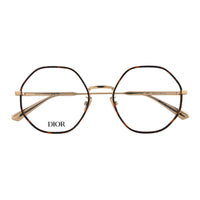 Dior Eyeglasses Geometric Full Rim, Shiny Endura Gold/Havana Frame and Clear Demo Lenses Lens GEMDIOROR2UA000