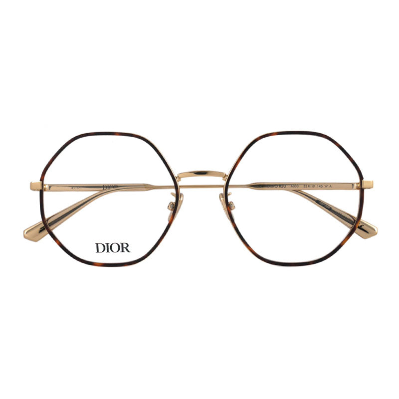 Dior Eyeglasses Geometric Full Rim, Shiny Endura Gold/Havana Frame and Clear Demo Lenses Lens GEMDIOROR2UA000