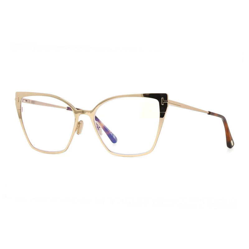 Tom Ford Tom Ford Eyeglasses Cat Eye Full Rim, Shiny Deep Gold Frame and Clear/Blue Light Block Lenses Lens FT6051-B030