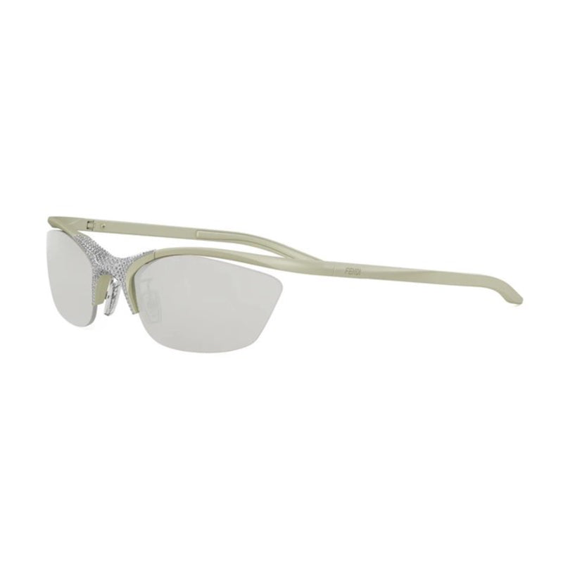 Fendi Fendi Sunglasses Cat Eye Semi Rim, Matte Green Frame and Silver Mirror Lens FE40176U94C