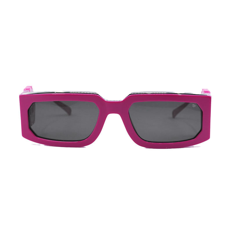 Philipp Plein Sunglasses Rectangle Full Rim, Polished Fuchsia/Silver Frame and Grey Lens SPP119M07BE