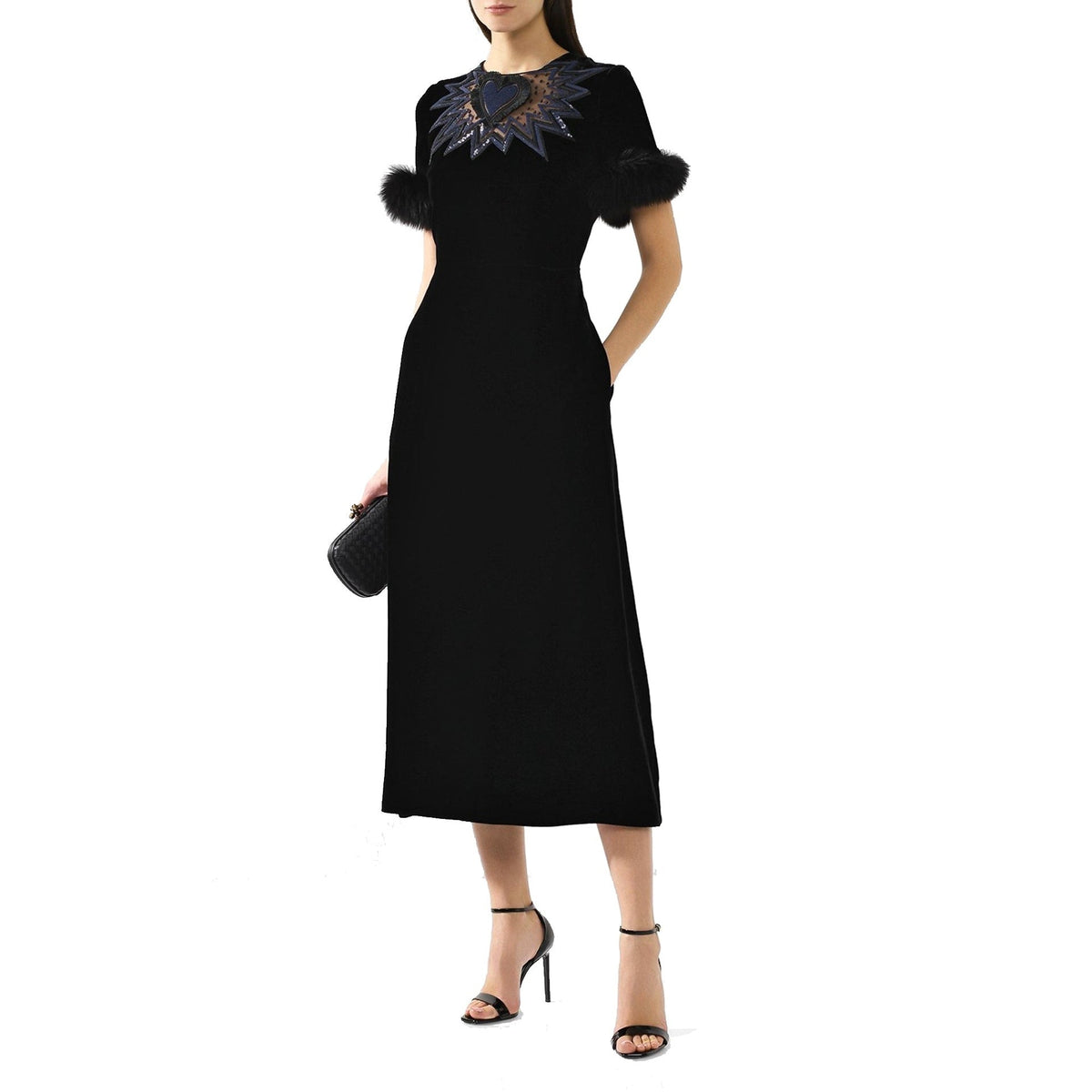 Fendi Fendi Fur Trim Velvet Midi Dress Women