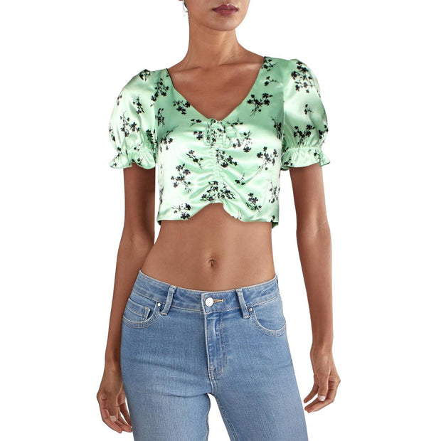 Mona Womens Printed Ruched Top