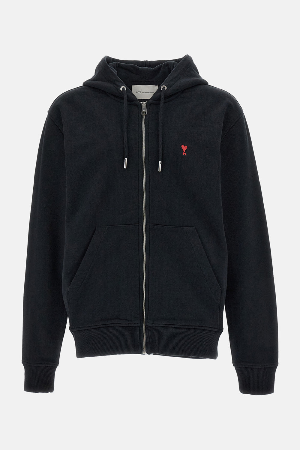 Ami Paris Ami Paris Men Zipped Hoodie With Red Ami De Coeur