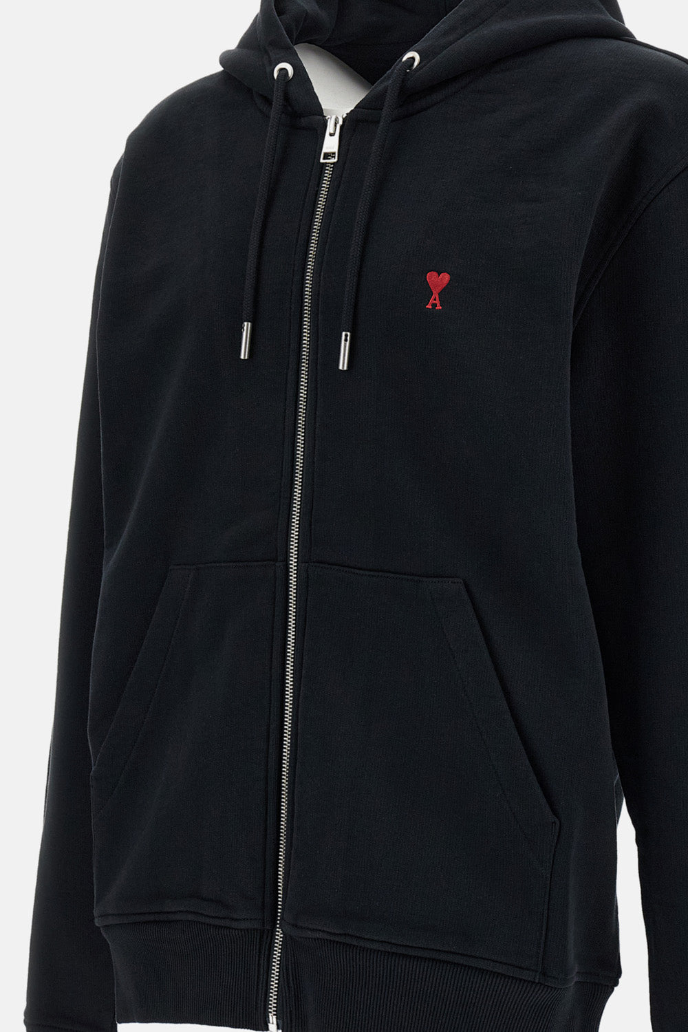 Ami Paris Ami Paris Men Zipped Hoodie With Red Ami De Coeur