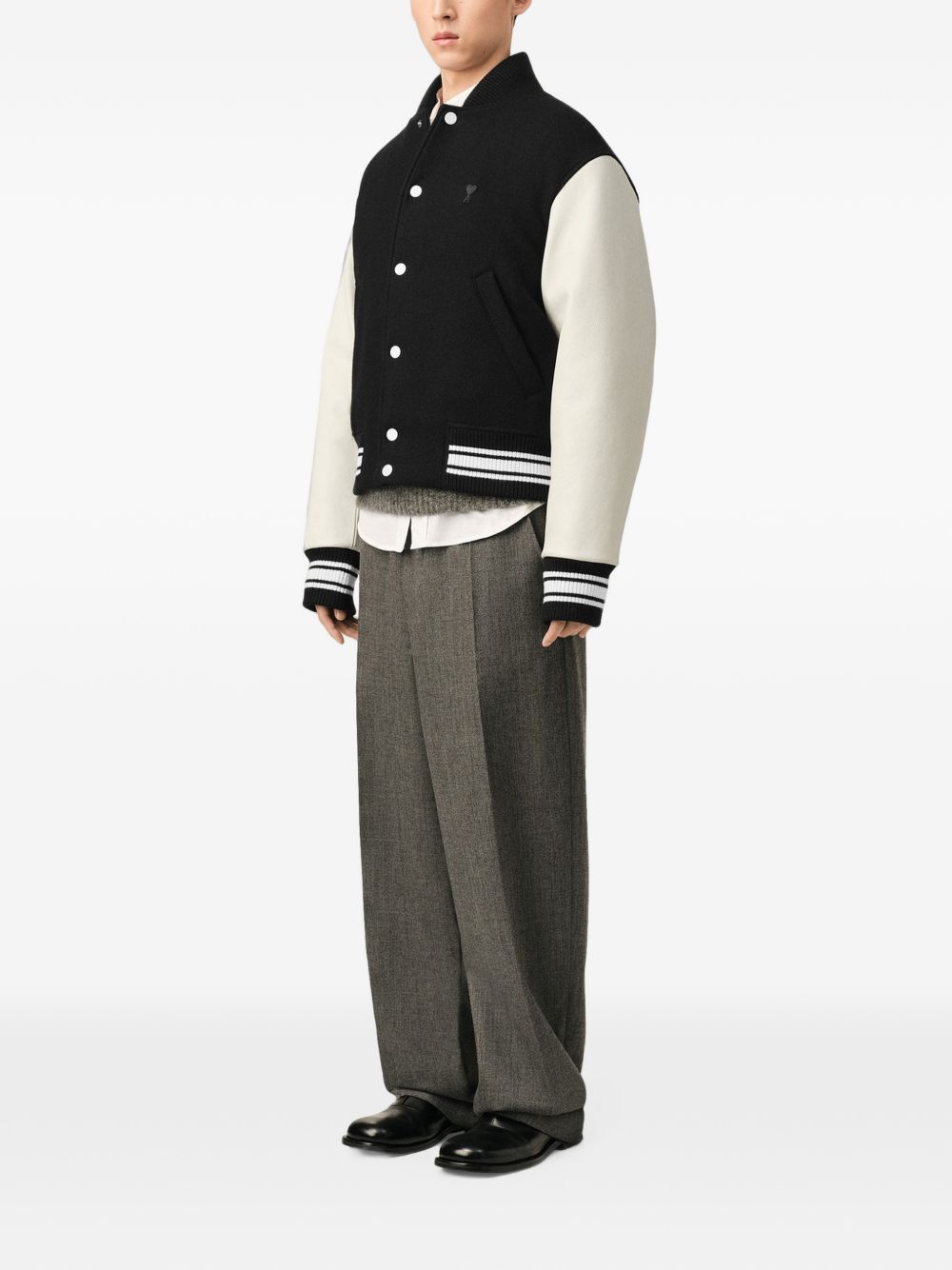 Ami Paris Men Wool And Leather Bomber Jacket