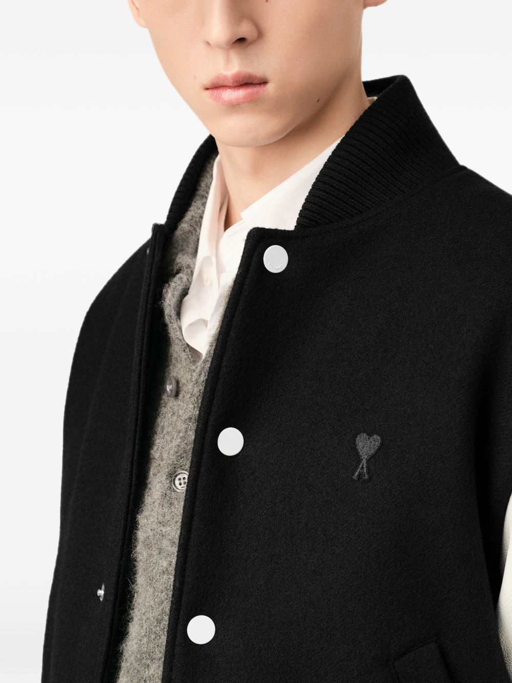 Ami Paris Men Wool And Leather Bomber Jacket