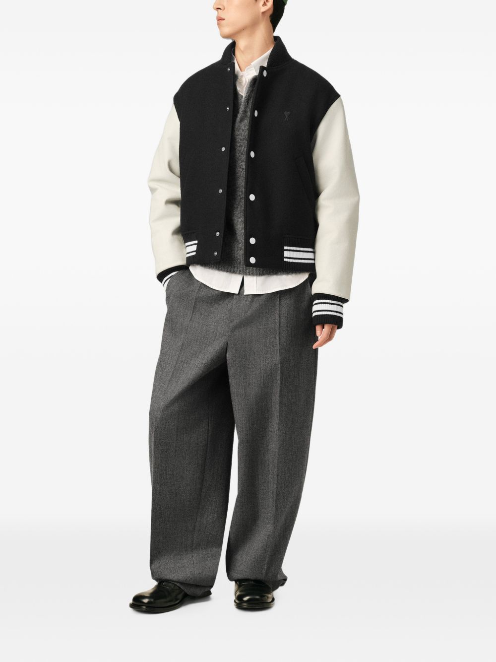 Ami Paris Men Wool And Leather Bomber Jacket