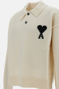 Ami Paris Ami Paris Men Polo Sweater With Contrasted Ami De Coeur