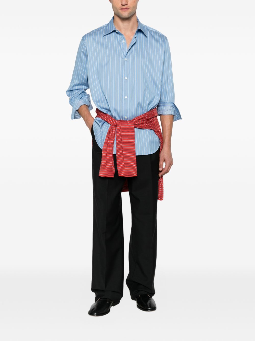 Auralee Men Cotton And Silk Striped Shirt