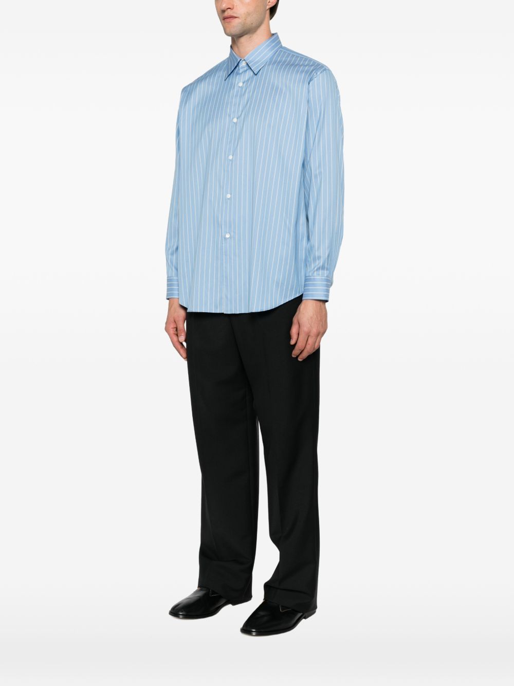 Auralee Men Cotton And Silk Striped Shirt