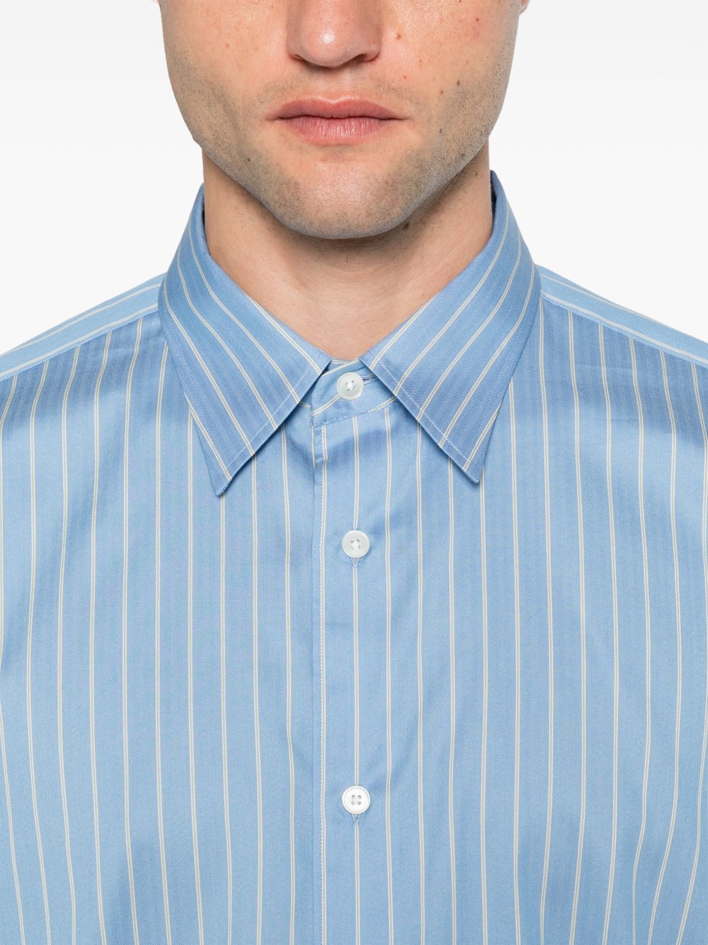 Auralee Men Cotton And Silk Striped Shirt