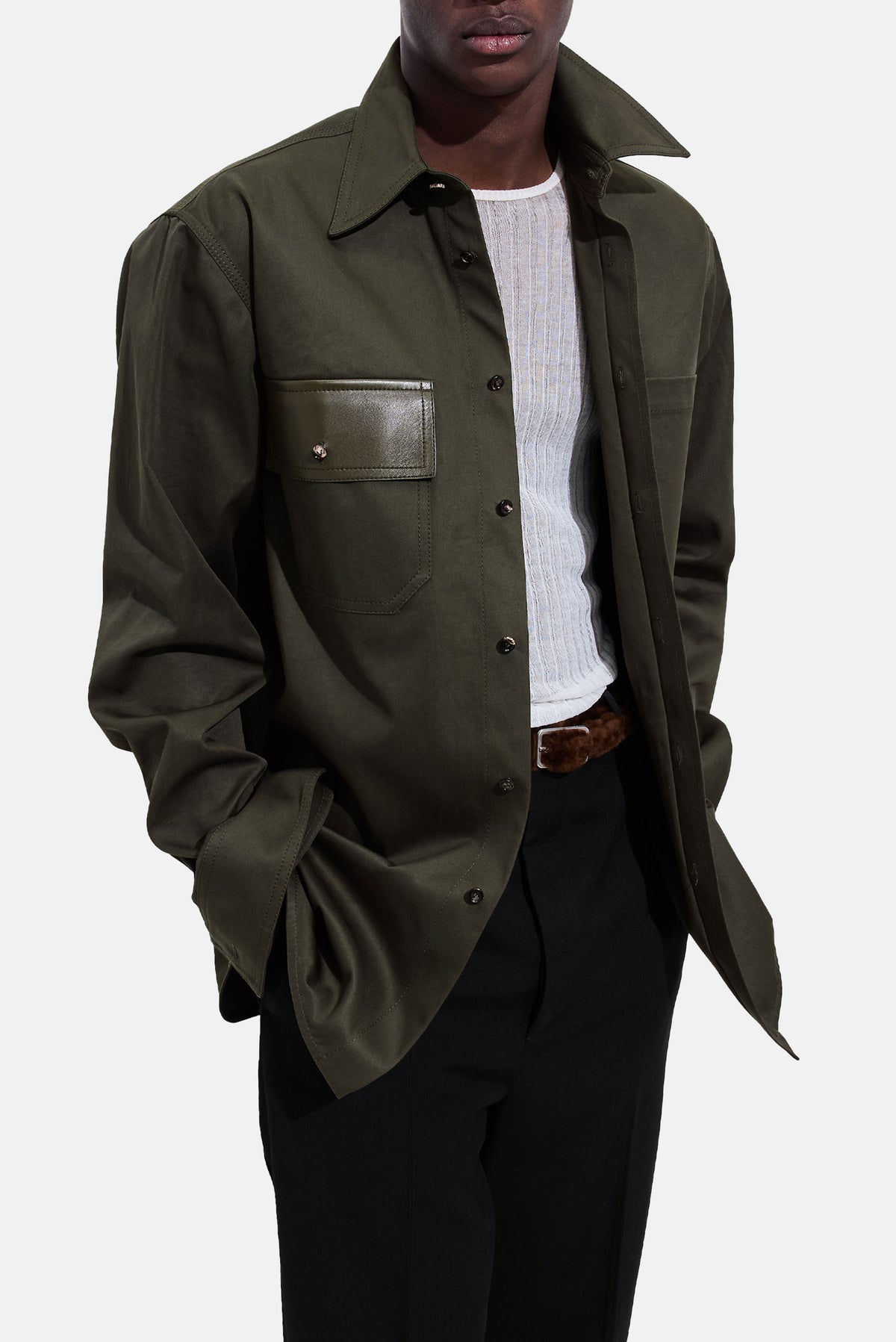 Bottega Veneta Men Cotton Gabardine Overshirt