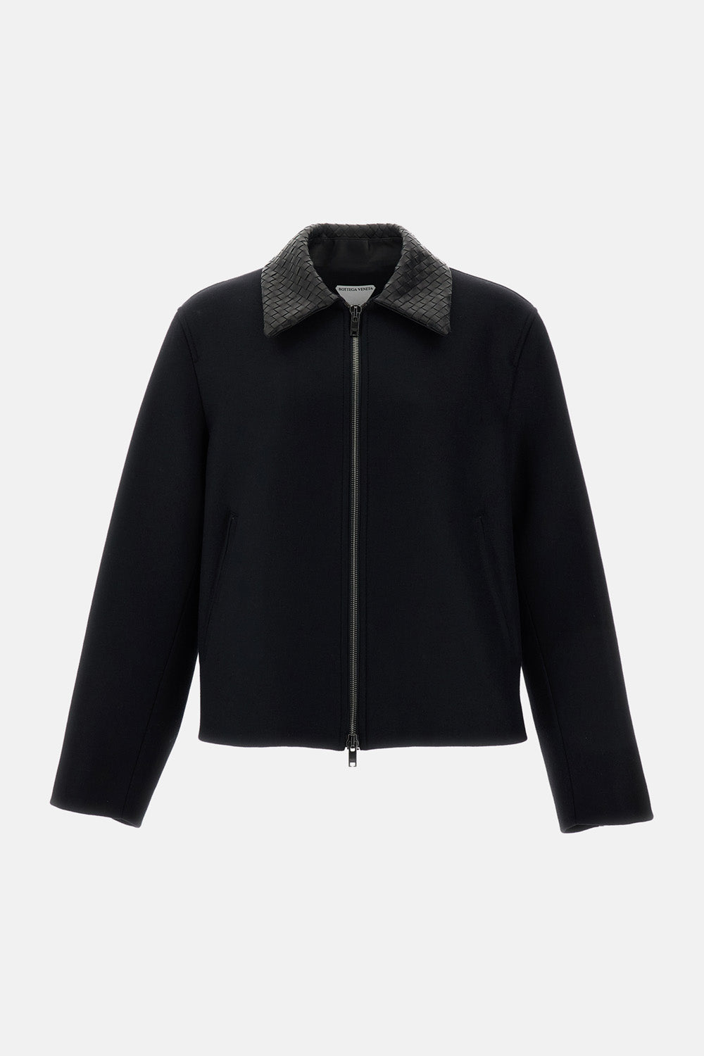 Bottega Veneta Men Wool Jacket With Intrecciato Collar