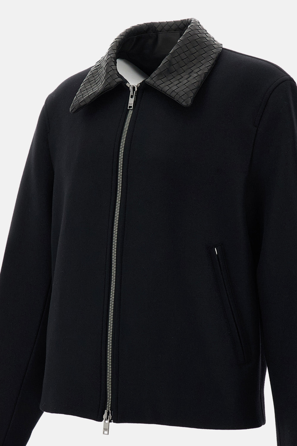Bottega Veneta Men Wool Jacket With Intrecciato Collar