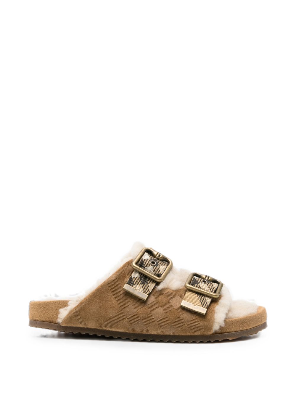 Burberry Women Urchin Check Shearling Sandals