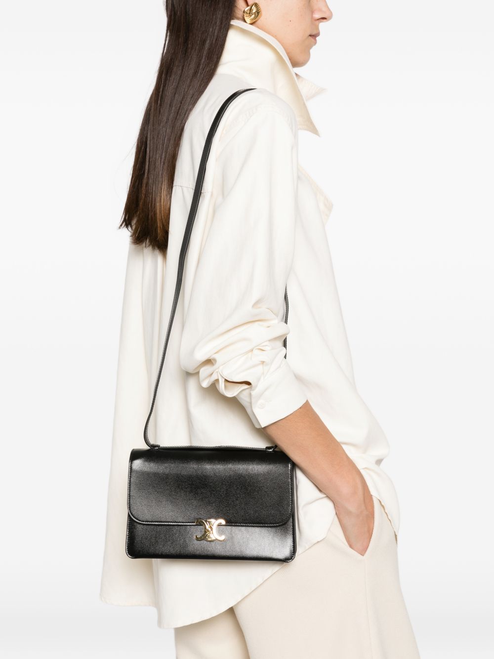 Celine Women Fold Leather Shoulder Bag