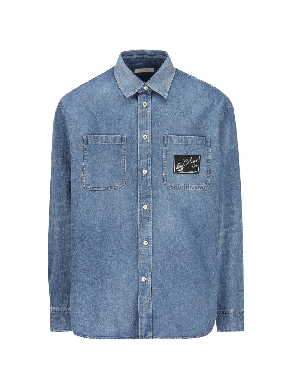 Celine Men Logo Cotton Denim Shirt