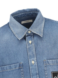 Celine Men Logo Cotton Denim Shirt